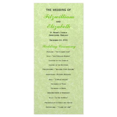 Regency Romance Wedding Program Custom Rack Cards