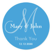 Regetta Blue Thank You Wedding Monogram Sticker