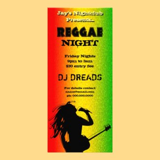 Reggae Night Party or Nightclub Rack Cards rackcard