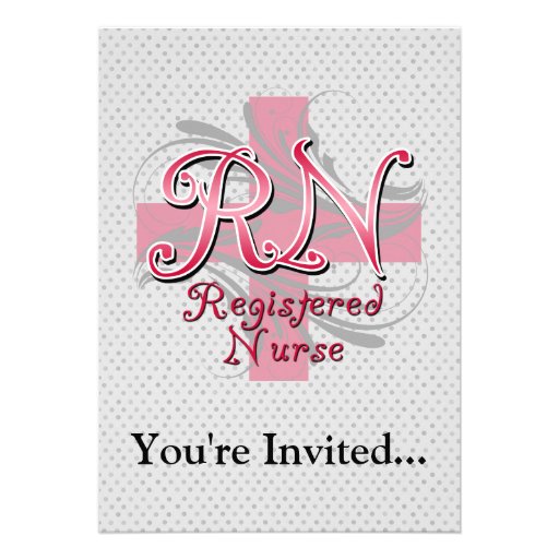 Registered Nurse, Pink Cross Swirls Invitations (front side)
