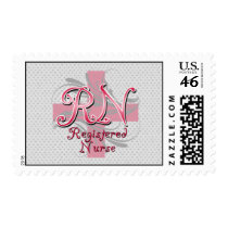 Registered Nurse, Pink Cross Swirls Postage Stamps
