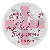 Registered Nurse, Pink Cross Swirls Round Stickers