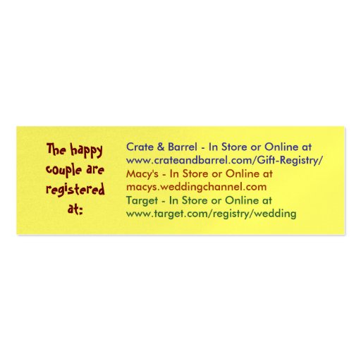 Registry Announcement Cards Business Card (back side)
