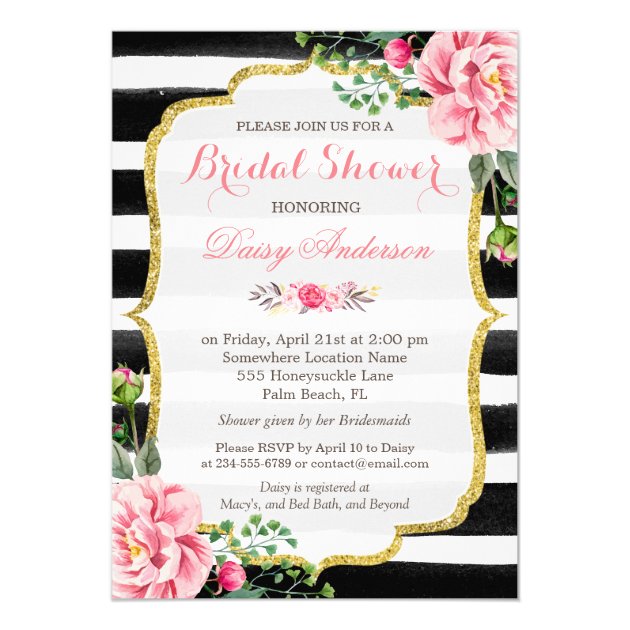 (Registry) Bridal Shower Watercolor Floral Stripes Card