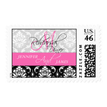 Rehearsal Dinner Damask Initial Hot Pink Postage
