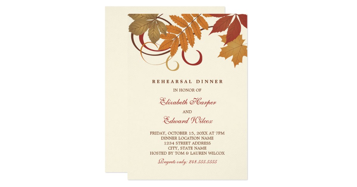 Rehearsal Dinner Invitation Autumn Fall Theme Zazzle