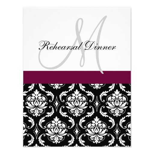 Rehearsal Dinner Invitation Monogram Wine Damask