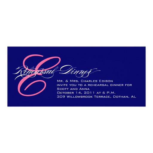 Rehearsal Dinner Invitation Navy Pink Monogram