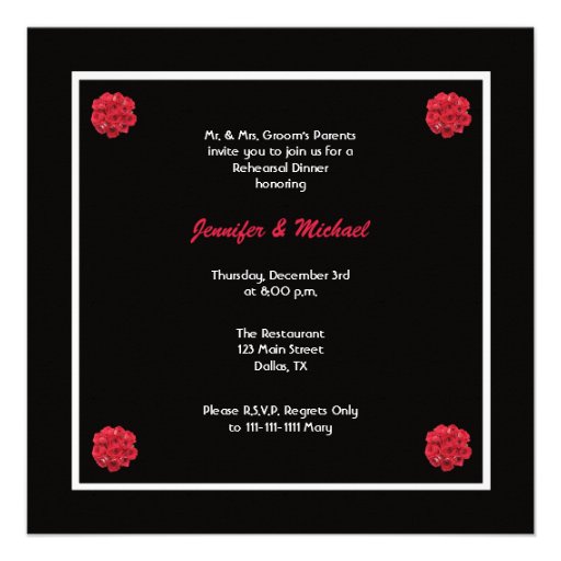 Rehearsal Dinner Invitation -- Red Roses