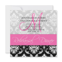 Rehearsal Dinner Invite Damask Monogram Hot Pink
