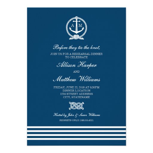 Rehearsal Dinner Invites | Nautical Stripes Theme (front side)