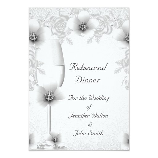 Rehearsal Dinner Wedding Silver White Rose Blossom Card Zazzle