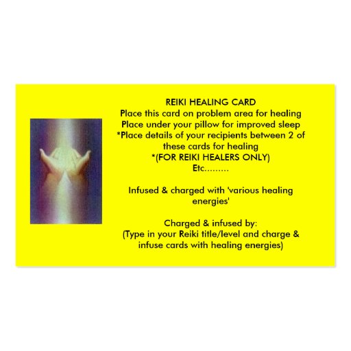 Reiki Healing Card Business Card (front side)