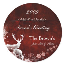 Reindeer and Red Customized Christmas Wine Labels Stickers