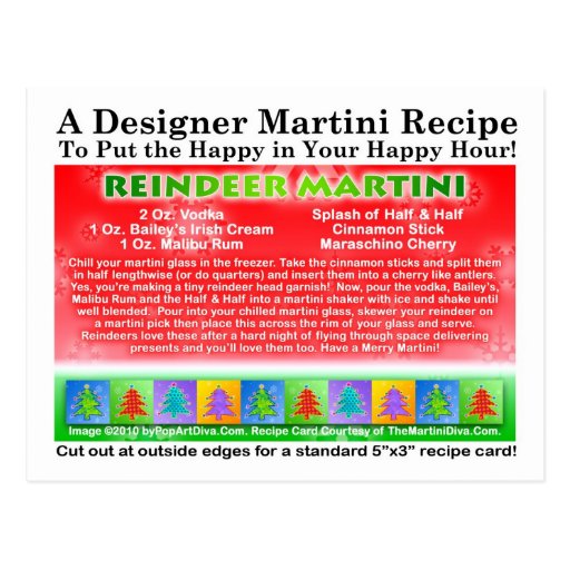 Reindeer Christmas Martini Recipe Postcard