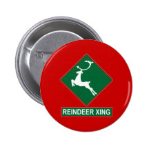 Reindeer Crossing (X-mas Colors) Pinback Button