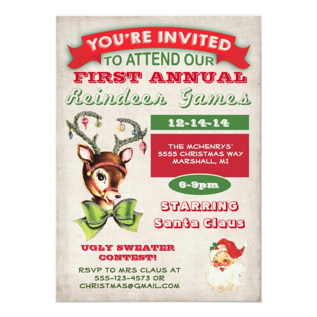 Reindeer Games Christmas Party Invitation (front side)