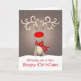 Reindeer Happy Christmas card soft grey