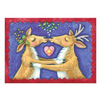 Reindeer Kissing Christmas Wedding Invitation