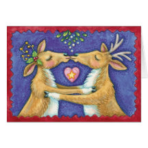 Reindeer Kissing Under the Mistletoe Greeting Card