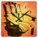 Relax Red Orange Adirondack Chair Summer Beach The Square Wall Clock