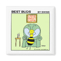Relaxing Bee Gardening Cartoon Fridge Magnet