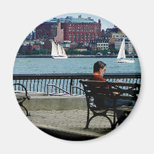 Relaxing by the Manhattan Skyline Refrigerator Magnet