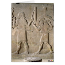 Relief depecting two soldiers cards