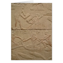 Relief depicting a man tending a new-born piglet greeting cards