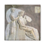 Relief depicting a woman at her toile magnets