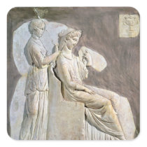 Relief depicting a woman at her toile square sticker