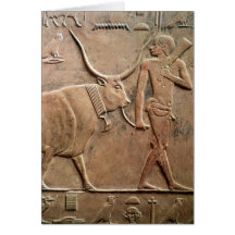Relief depicting peasant leading cow to greeting card