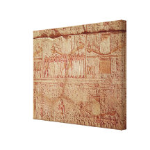 Relief depicting sacred boats carried by gallery wrap canvas