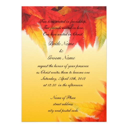 Religion's wedding invitation,fall red leaves