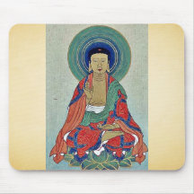 Religious figure sitting on a lotus with blue halo mousepads