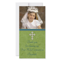 Religious Green White Cross Customized Photo Card
