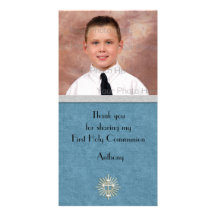 Religious Teal Silver Cross Customized Photo Card