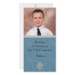 Religious Teal Silver Cross Customized Photo Card