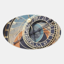Reloj antiguo de Checo del reloj de la astrología Calcomanía Óval Personalizadas