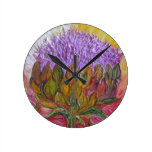 Reloj de pared púrpura de la flor de la alcachofa