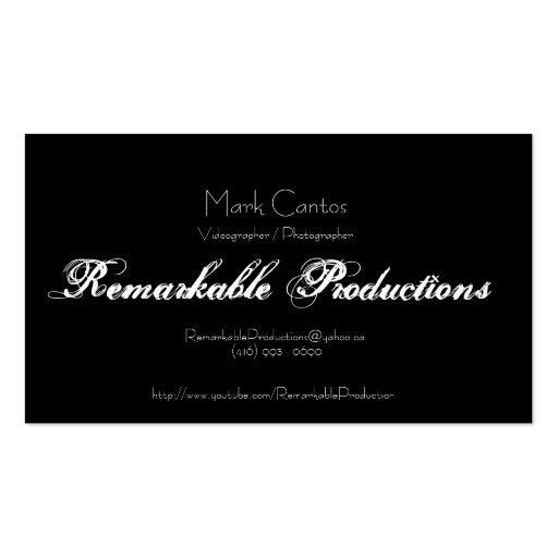 Remarkable Productions Business Card (front side)