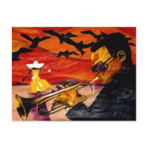 african, americam, afro, black, urban, landscape, music, horn, musician, girl, woman, art, nature, landscapes, Postcard with custom graphic design
