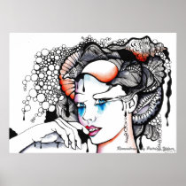 lady, remembrance, motivational, tears, drops, black, nostalgy, sea, seashell, artsprojekt, beauty, girl, female, woman, portrait, feminine, drawing, ink, painting, patricia, vidour, argentina, rosario, swirl, face, fantasy, line, cool, minimalist, minimalism, timeline, toguether, care, opportunity, help, violence, portait, world, health, group, Poster with custom graphic design