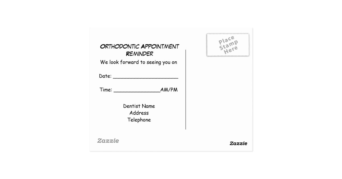 Reminder Orthodontic Appointment Braces Postcard Zazzle