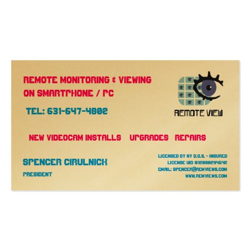 Remote View Biz Cards Business Card (front side)