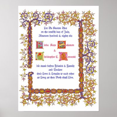 Renaissance Wedding Certificate Posters by calligraphics