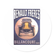 Renault Freres French Automobile Advertisement Round Stickers