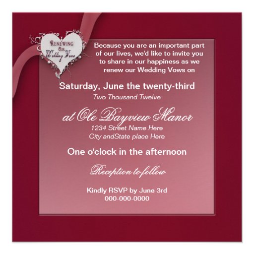 Renewing Wedding Vows - Floral Heart/Ribbon Personalized Invite