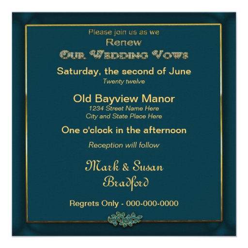 RENEWING WEDDING VOWS INVITATION - BLUE GOLD