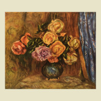 Roses in Front of a Blue Curtain
